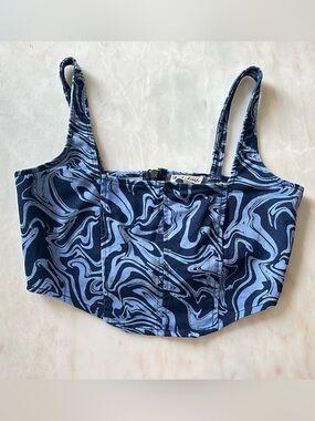 NWT Derek Heart Blue Swirl Denim Corset Crop